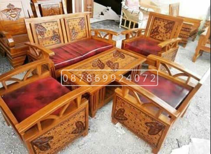 kursi tamu klasik ukiran kayu jati tua 2111 seater lengkap matras busa